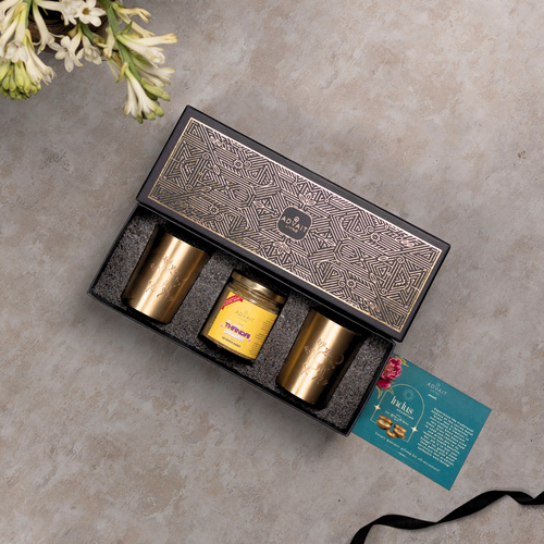 Indus Thandai Beverage Box | Premium Thandai Gift Box with Brass Tumblers