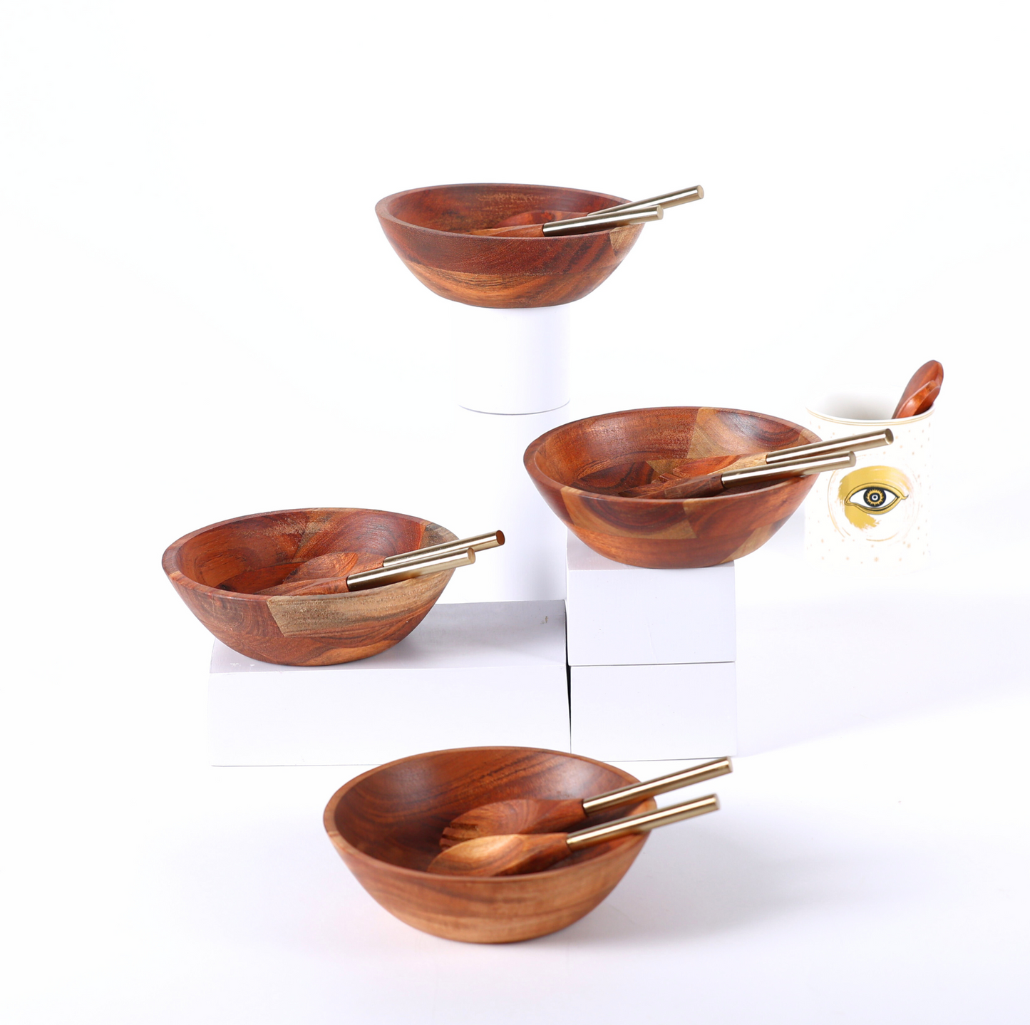 Mediterranean Salad Bowls with Servers | Set of 4