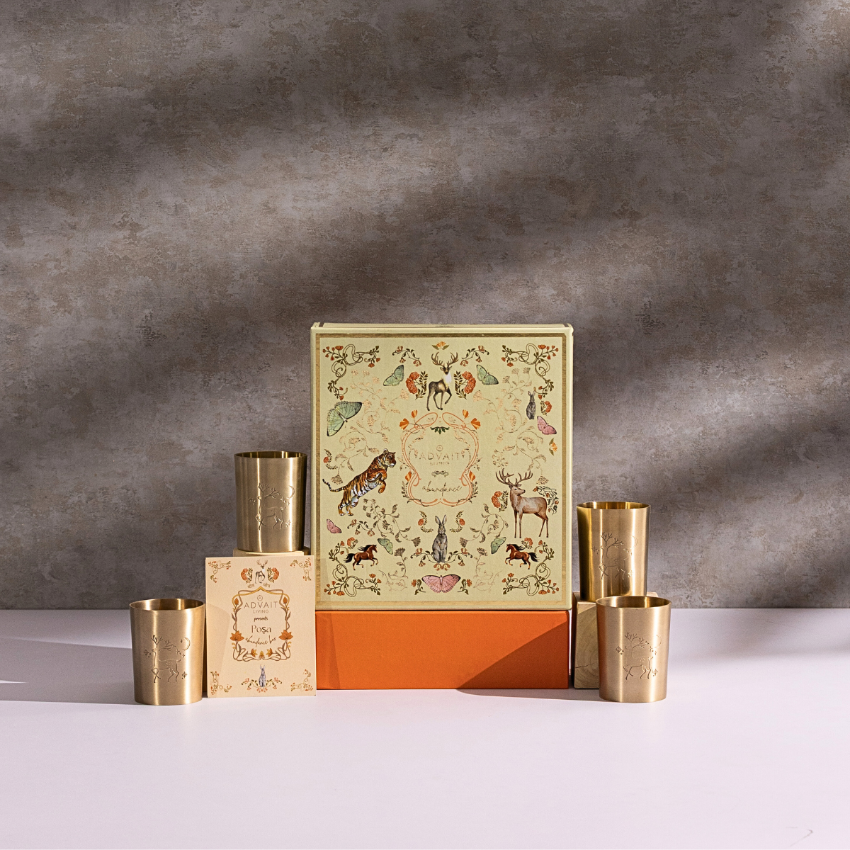 Indus Ode To Traditions Gift Box | Set of 4 Premium Brass Tumblers