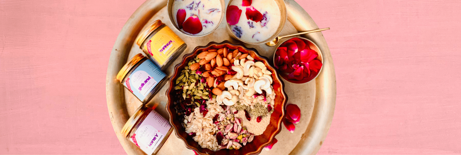 Thandai Gift in a Plate with Thandai Drink and nuts