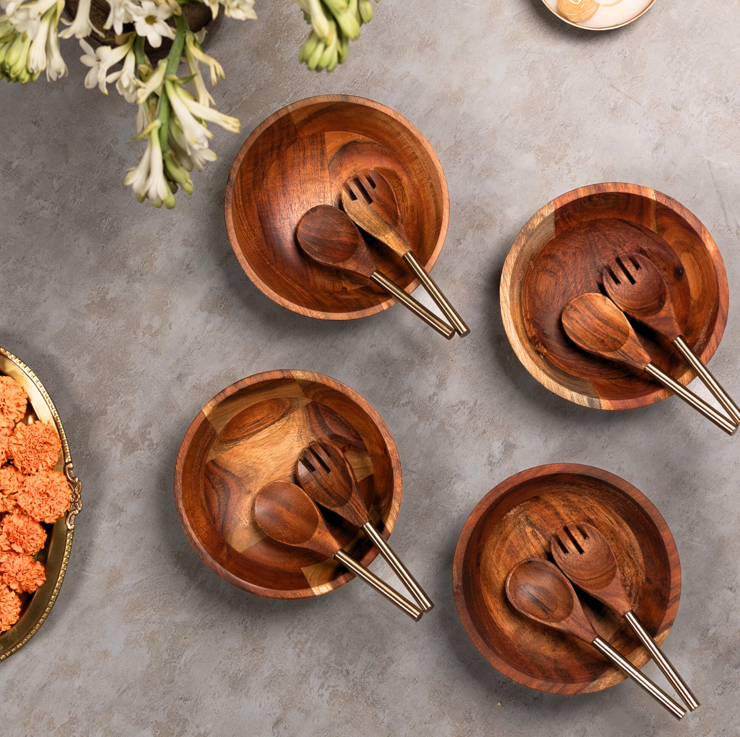 Mediterranean Salad Bowls with Servers | Set of 4