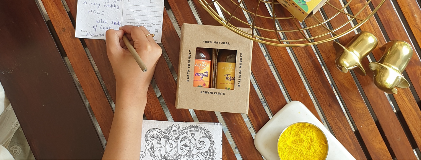 Use our water colours to paint your Holi postcards