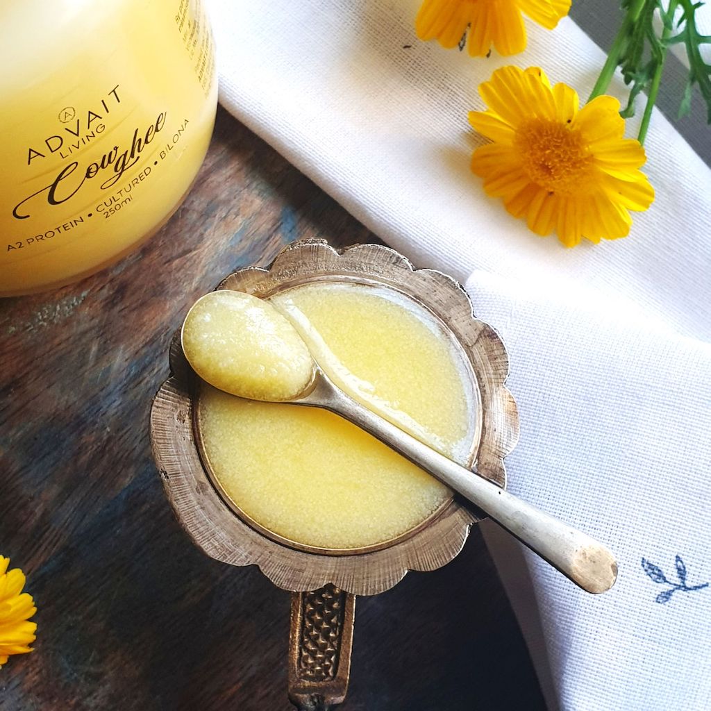 a2 cow ghee granules yellow colour top view