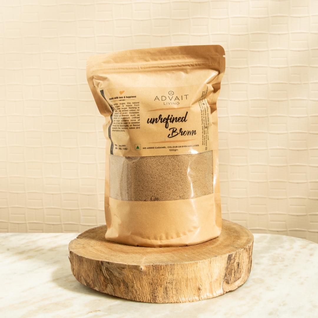 1 Kg packet of Advait Living Unrefined Brown Sugar