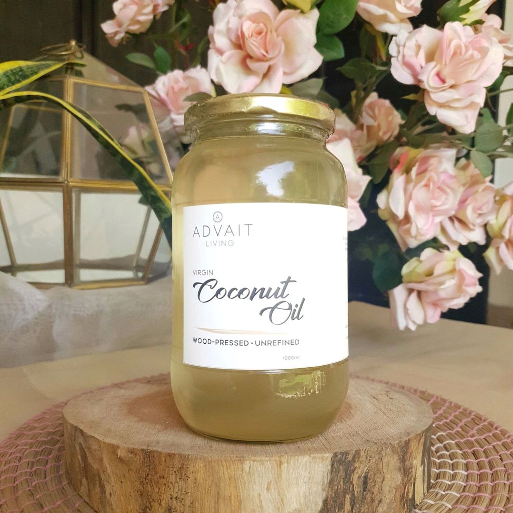 Virgin Coconut Oil Glass Bottle 1LTR front view