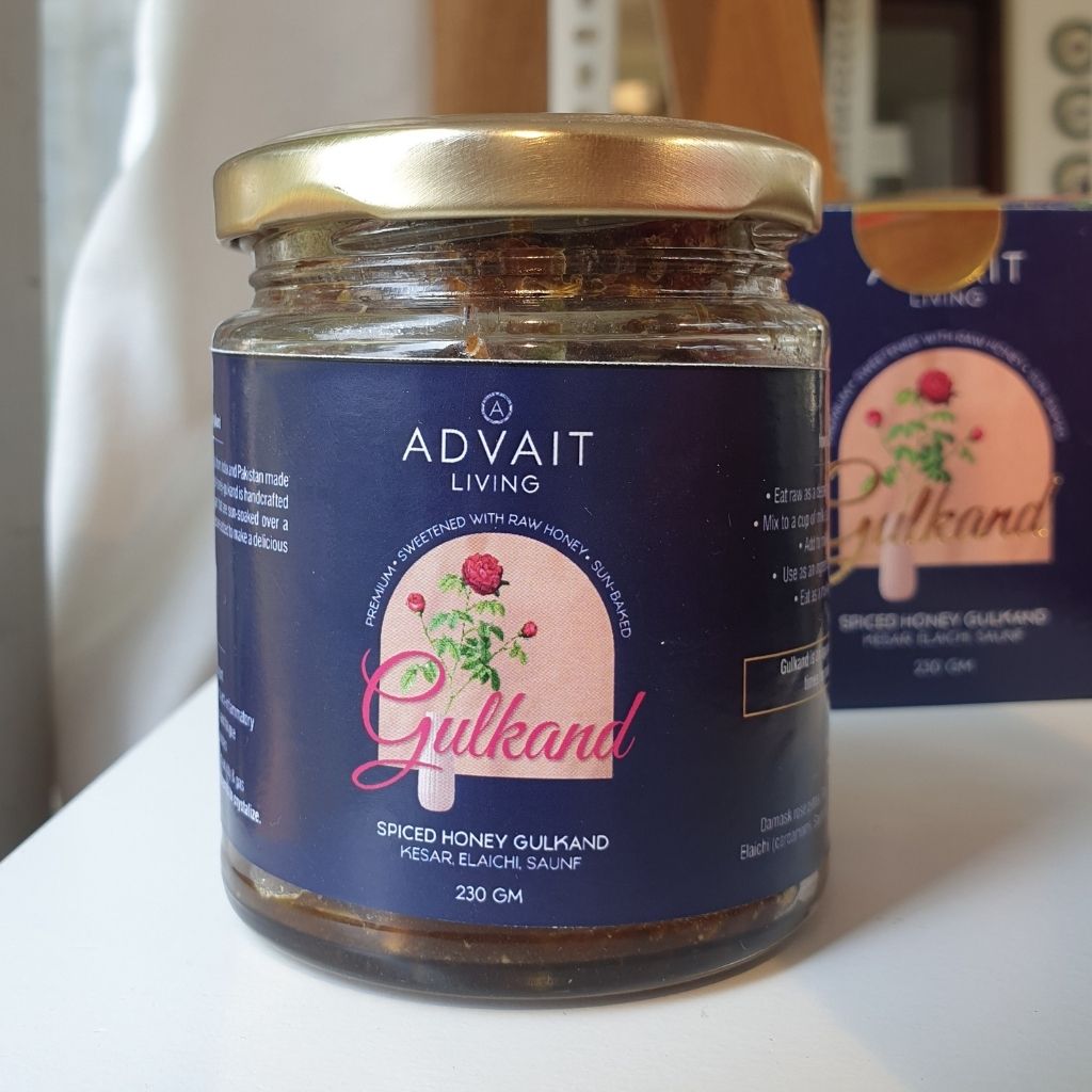 premium gulkand glass bottle front view