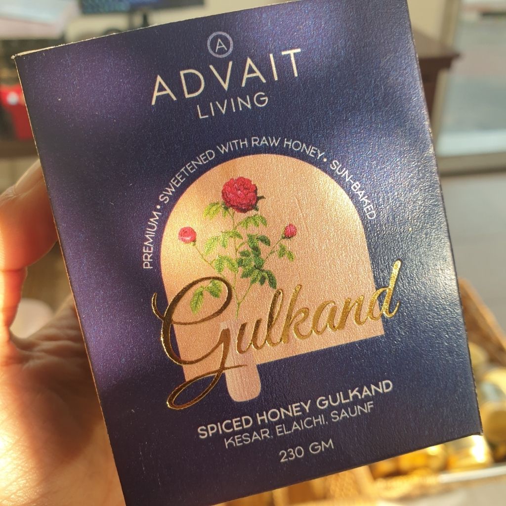 Advait Living Spiced Honey Gulkand 230g Box's Front View
