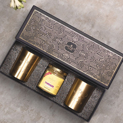 Indus Thandai Beverage Box | Premium Thandai Gift Box with Brass Tumblers