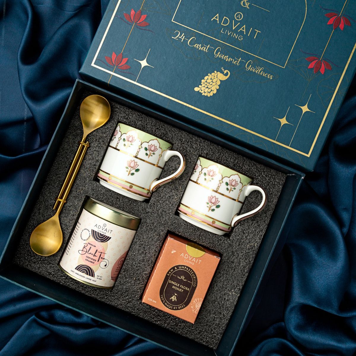 Āśaya Pichwai Kamal Tea Set | Luxury Gifting Box | 24-Carat Gold | Perfect For All Occasions