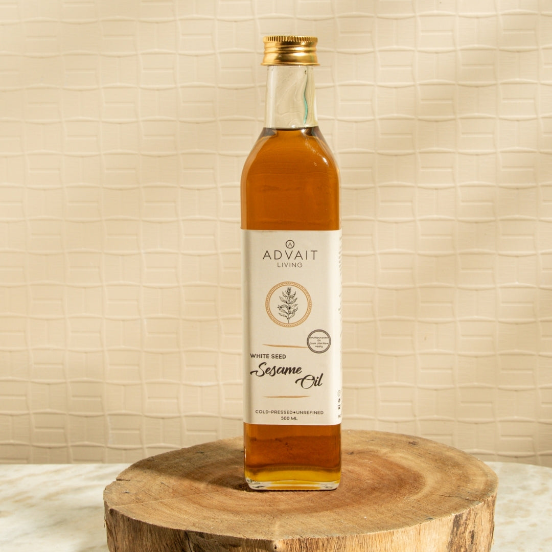 500 ml Cold Pressed Sesame Oil in a glass bottle