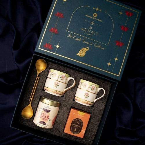 Āśaya Pichwai Kamal Tea Set | Luxury Gifting Box | 24-Carat Gold | Perfect For All Occasions